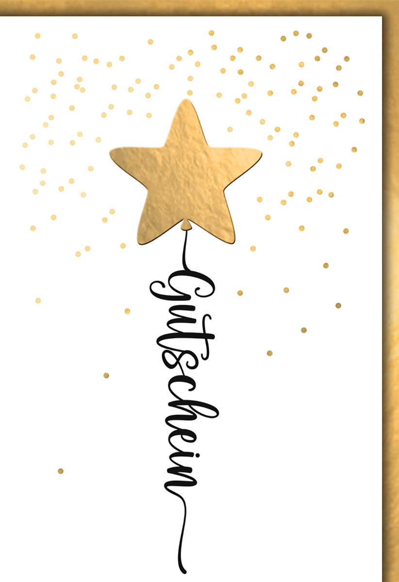 Gutscheinkarte – Elegantes Design mit Goldstern und Konfetti, Ideal für besondere Anlässe