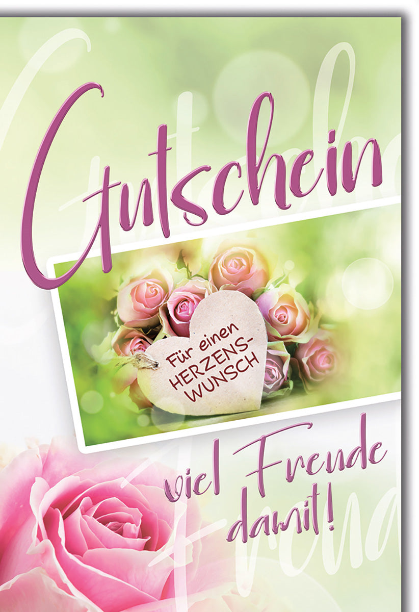 Gutscheinkarte für Herzenswünsche – Romantisches Rosenmotiv in zarten Pastelltönen für besondere Anlässe
