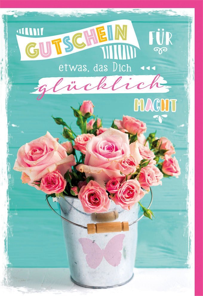 Gutscheinkarte Rosenmotiv – Liebe & Freude verschenken, für besondere Anlässe & Glücksmomente, inkl. farblich passendem Kuvert