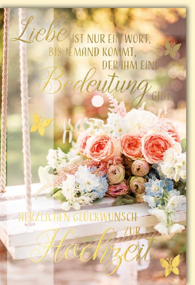 Hochzeitskarte Vintage Stil: Florale Akzente & Schmetterlinge für die Liebe – Herzlichen Glückwunsch mit Kuvert