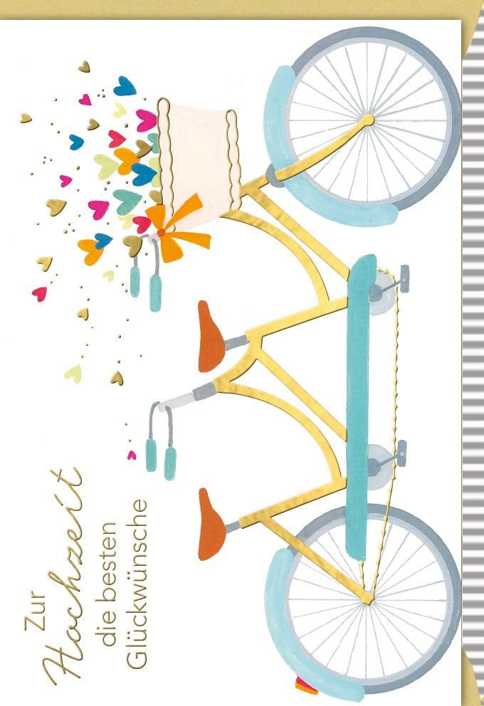 Hochzeitskarte Liebesfahrt – Romantisches Tandem Design, Folien- & Blindprägung, mit passendem Kuvert, Galerie Dominique