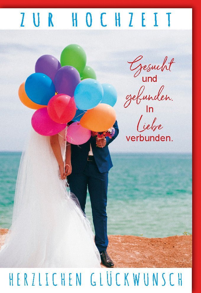 Hochzeitskarte Romantisch: Ballons & Meer Design – Liebevolle Gratulation mit farblich passendem Kuvert