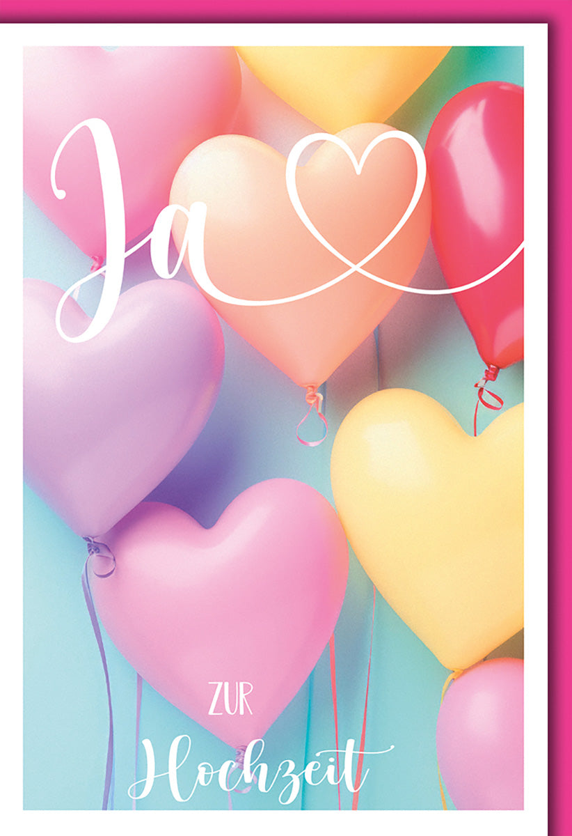 Hochzeitskarte: Bunte Herzballons im romantischen Pastell-Look – Perfekt für Verliebte
