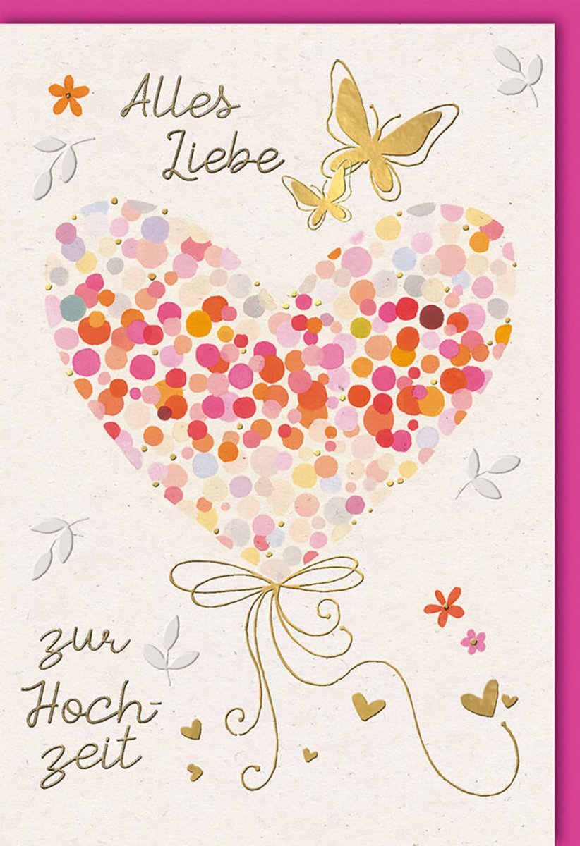 Hochzeitskarte - Elegantes Design mit Blind- & Folienprägung auf Naturkarton, inklusive Kuvert für besondere Glückwünsche