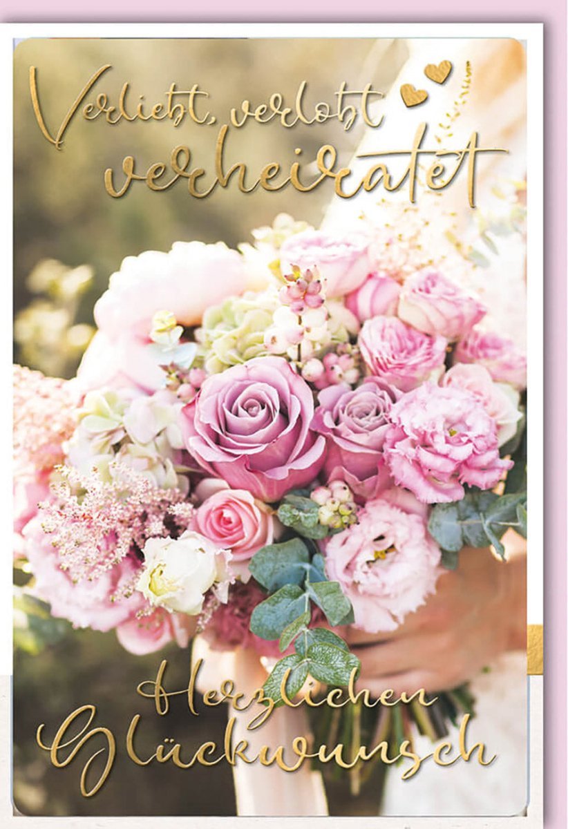 Hochzeitskarte Elegant mit Folienprägung – "Verliebt, verlobt, verheiratet" für ewige Liebe. Inklusive Kuvert.