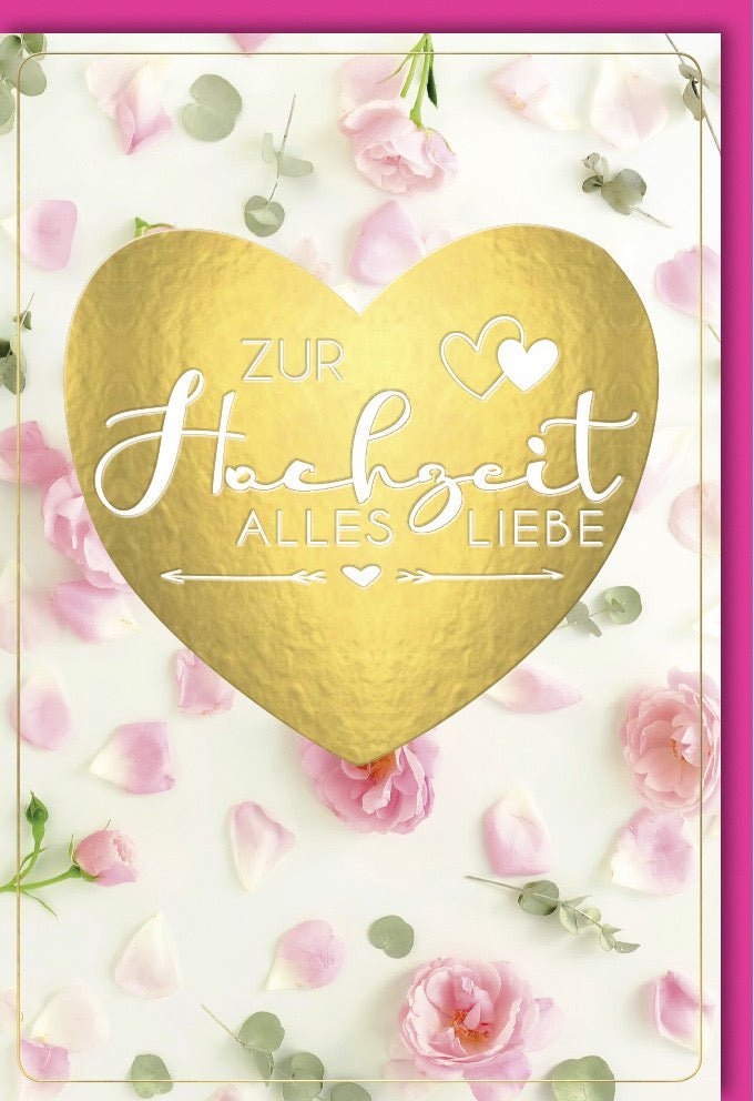 Hochzeitskarte – Romantische Glückwunschkarte mit eleganten Herzen & Blumen Design, Folienprägung & passendem Kuvert