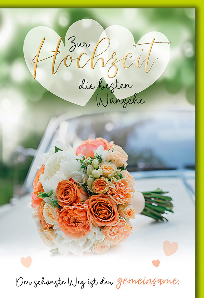 Hochzeitskarte – Elegantes Blumenbouquet in Pastellfarben mit romantischem Herzmotiv