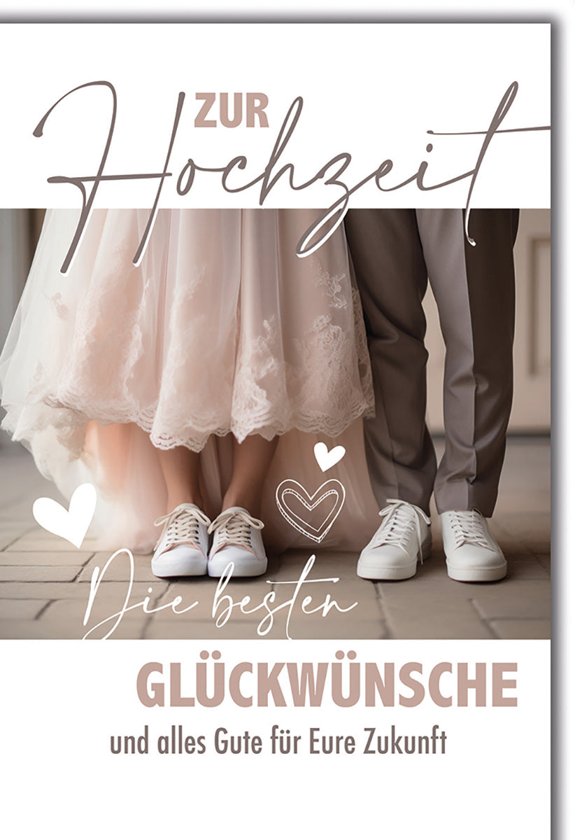 Hochzeitskarte: Elegantes Design mit romantischen Herzen und modernem Schriftzug in sanften Pastelltönen