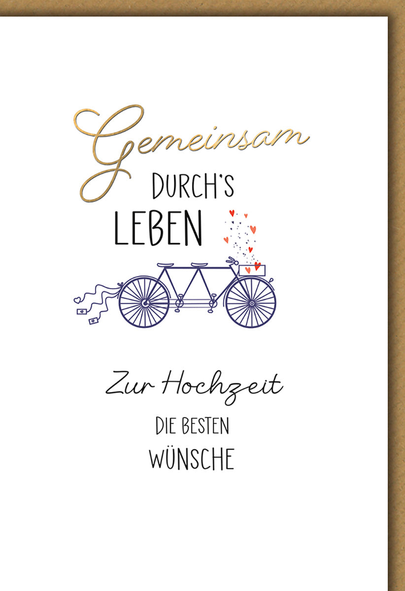 Hochzeitskarte: Elegantes Tandem-Design mit Goldschrift und Herzen – Liebevolle Wünsche zur Hochzeit