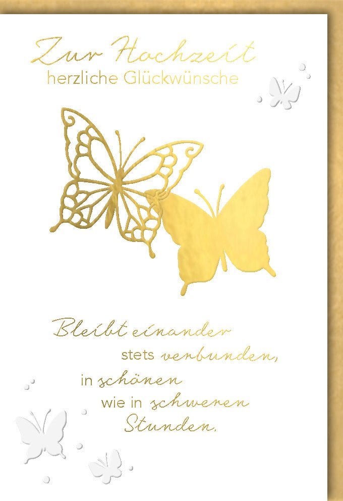 Hochzeitskarte Goldene Schmetterlinge – Elegantes Design mit Blind- & Folienprägung auf Naturkarton, inkl. Kuvert
