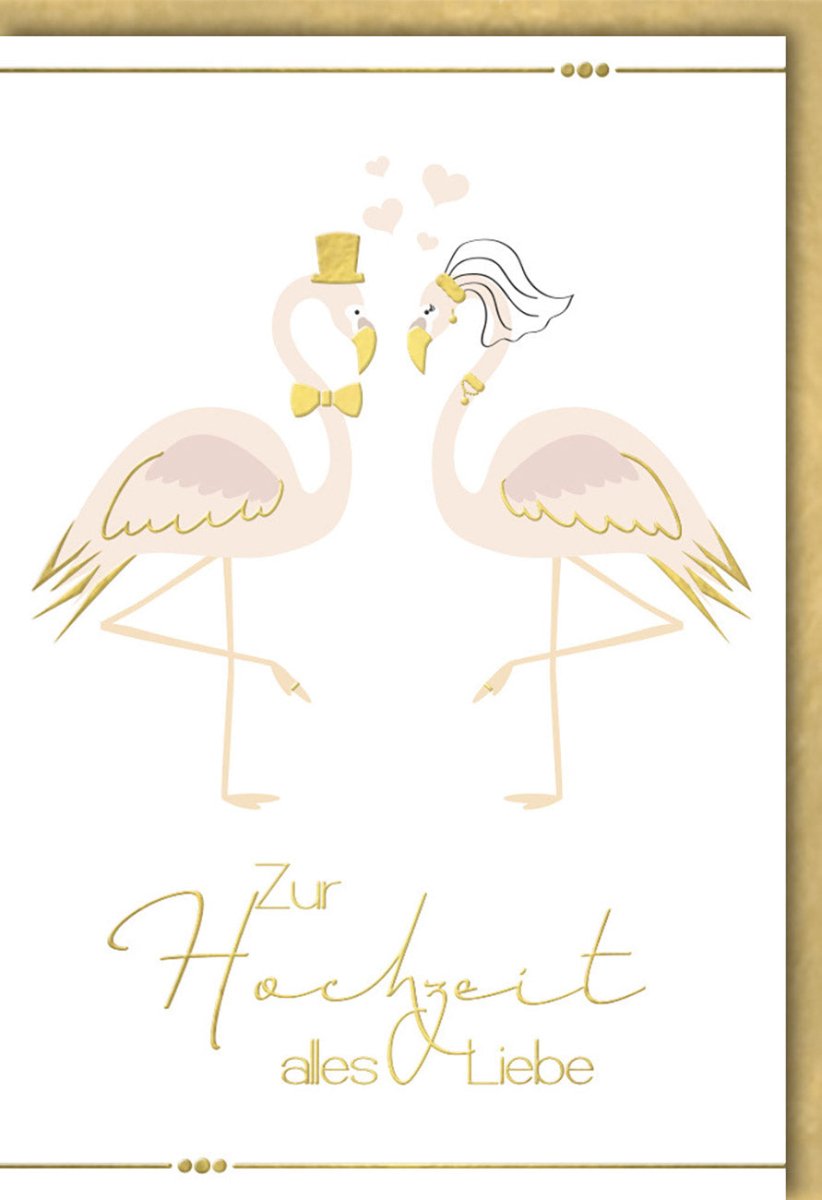 Hochzeitskarte mit Flamingo Liebe & Goldakzenten – Edle Glückwünsche für Brautpaare, Blindprägung & Naturkarton
