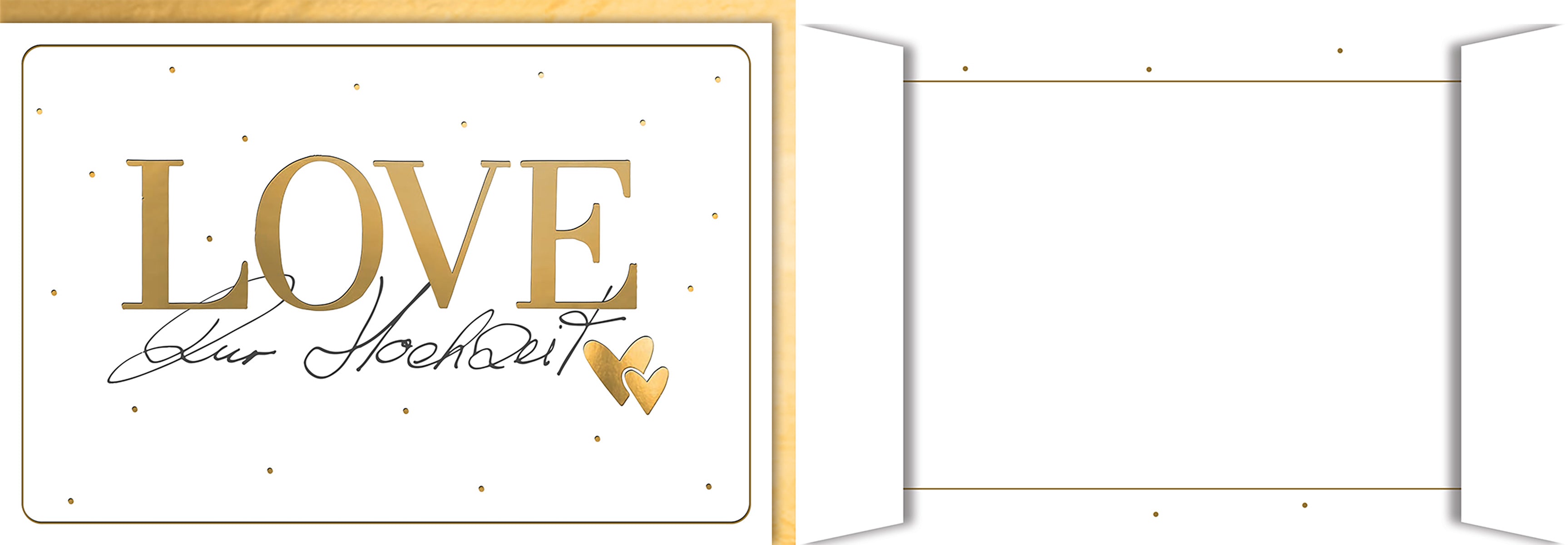 Hochzeitskarte Goldene Eleganz: Stilvolles Design mit Herzmotiv und edlem Schriftzug für Verliebte