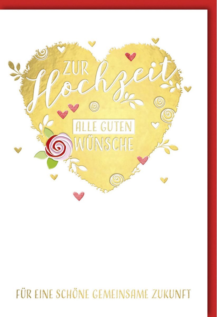 Hochzeitskarte Herz Design Goldakzente – Romantische Glückwünsche zur Vermählung für eine gemeinsame Zukunft mit Kuvert
