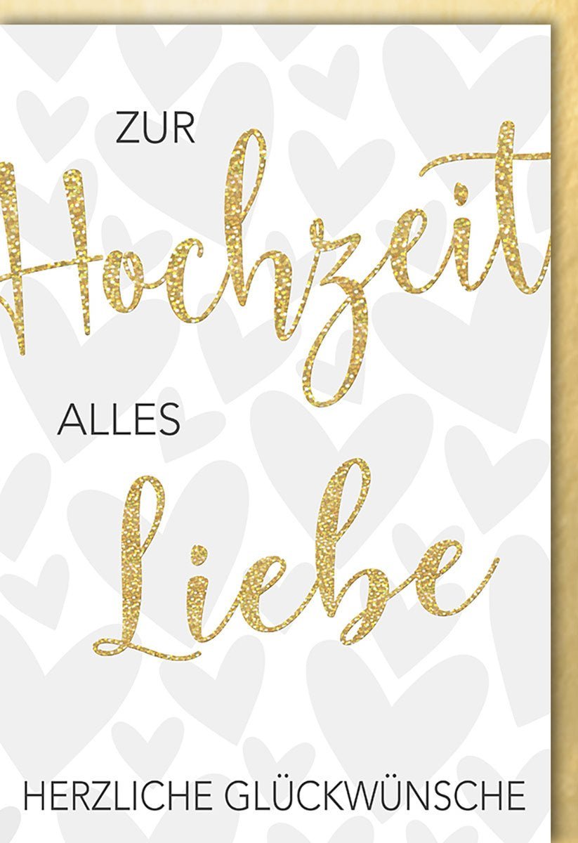 Hochzeitskarte mit Folienprägung & Naturkarton – Liebevolle Glückwünsche für Brautpaare, elegante Herzen, goldene Schrift