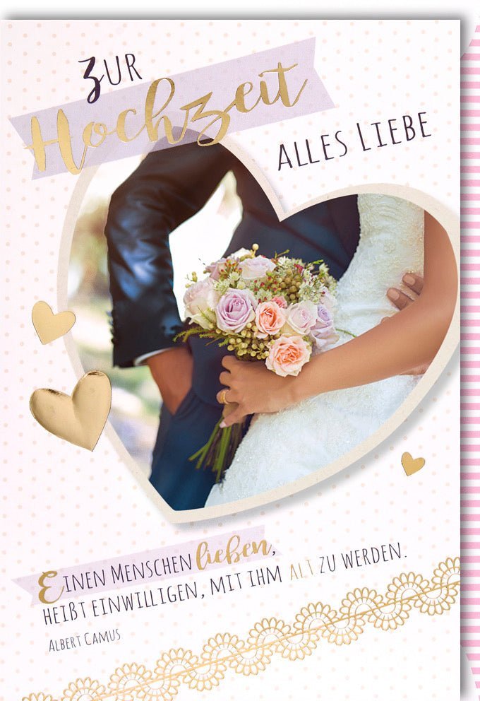 Hochzeitskarte mit farblich passendem Kuvert – Ewige Liebe & Glückwünsche, Folienprägung, Herz Design für Brautpaar