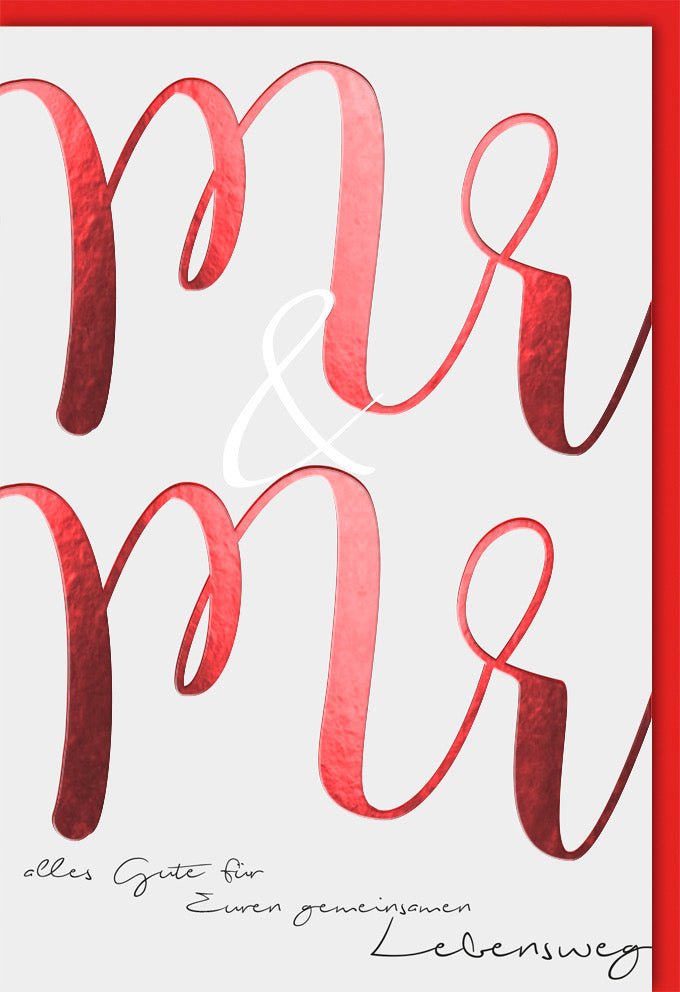 Hochzeitskarte Mr & Mr – Modernes Design mit Folienprägung für gleichgeschlechtliche Hochzeit, inkl. farblich passendem Kuvert