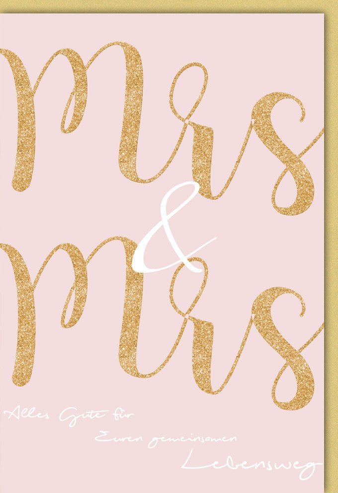 Hochzeitskarte Modern: Zwei Herzen, edle Folienprägung – Mrs & Mrs Glückwunschkarte mit passendem Kuvert für Euren Weg