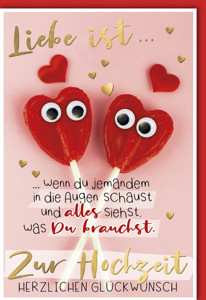 Hochzeitskarte Romantik & Goldfolie – Herz-Design für Verlobung, Jubiläum, Valentinstag mit Kuvert