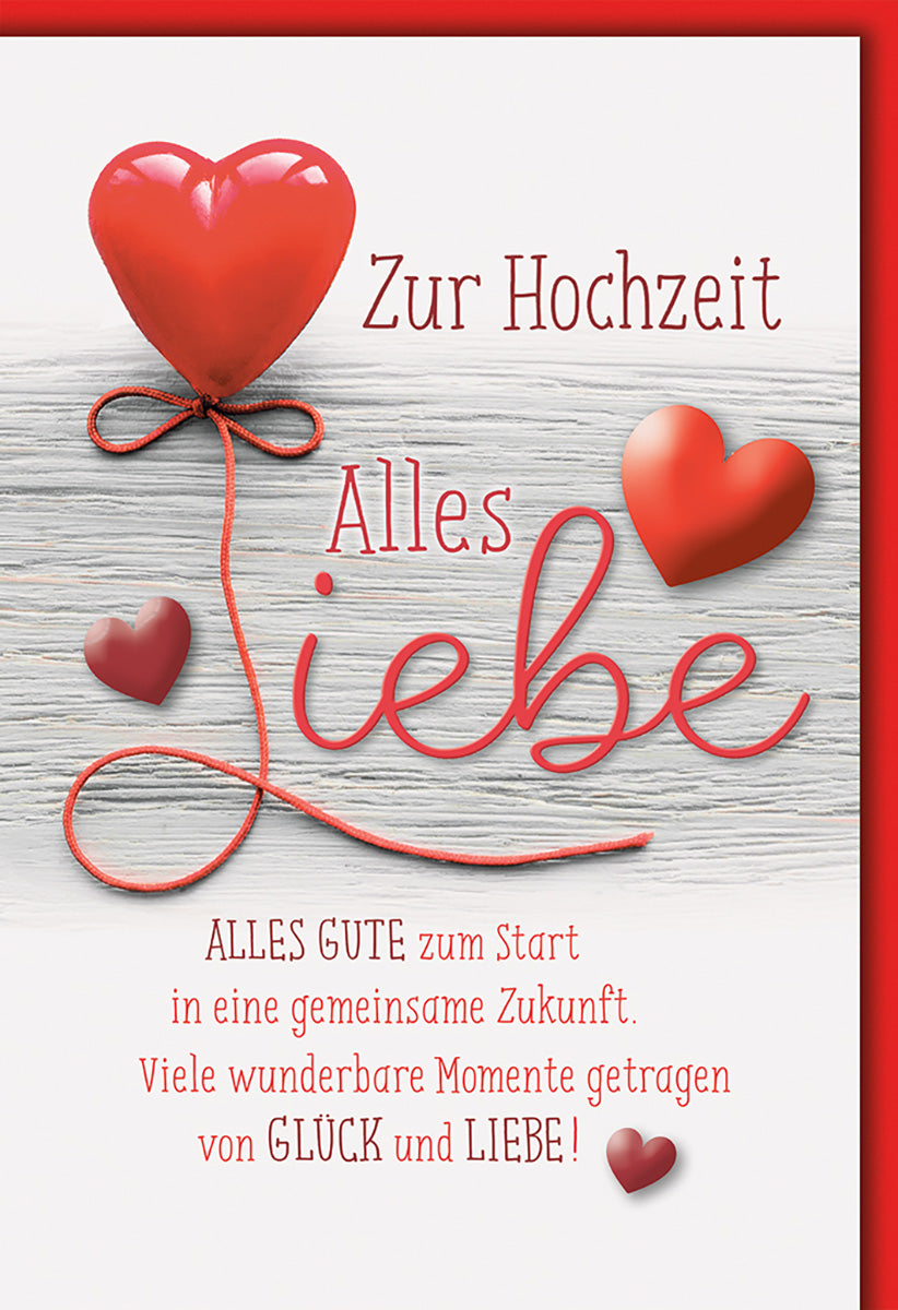 Hochzeitskarte mit Herzmotiv – Romantisches Design in Rot und Weiß für den besonderen Tag