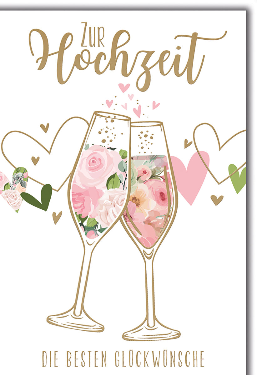 Hochzeitskarte mit romantischem Blumenmotiv und goldenen Akzenten für stilvolle Glückwünsche