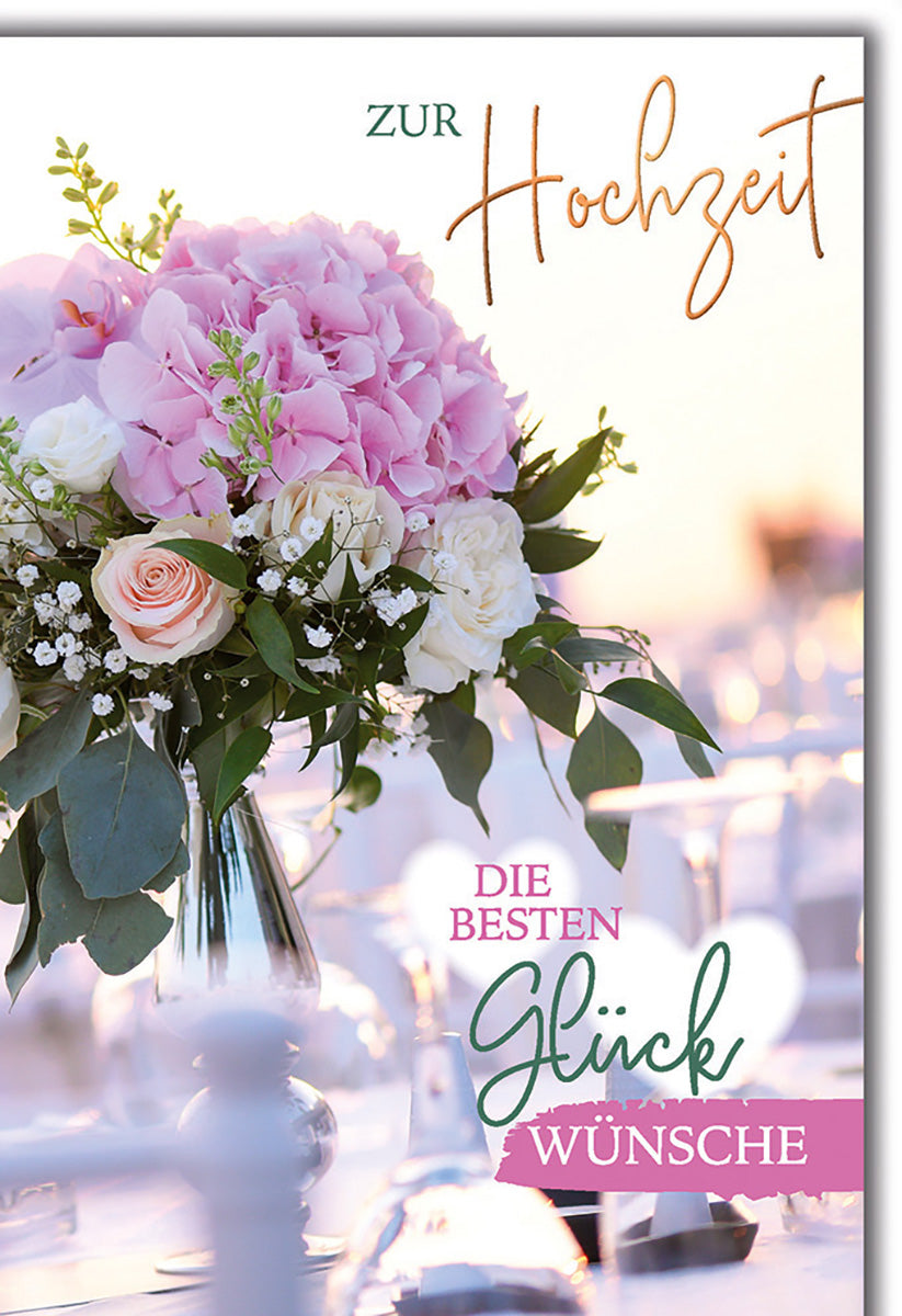 Hochzeitskarte mit romantischem Blumenmotiv, zarten Pastellfarben und eleganter Schrift für besondere Glückwünsche