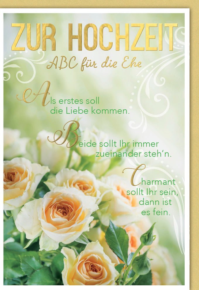 Hochzeitskarte Rosenmotiv: Stilvolle Gratulation zur Ehe & ABC der Liebe mit Folienprägung – Glücksmomente Edition