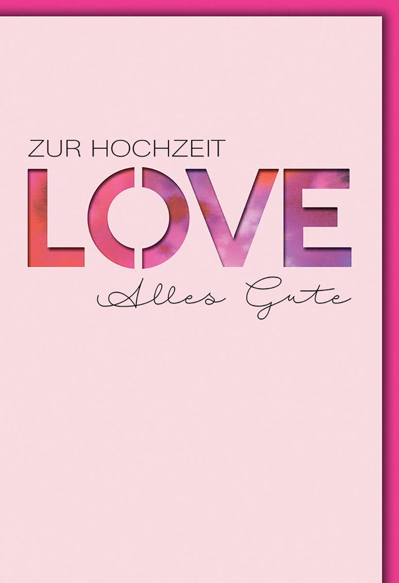 Hochzeitskarte Pastellrosa mit Modernem LOVE-Design und Eleganter Schrift für Romantische Grüße