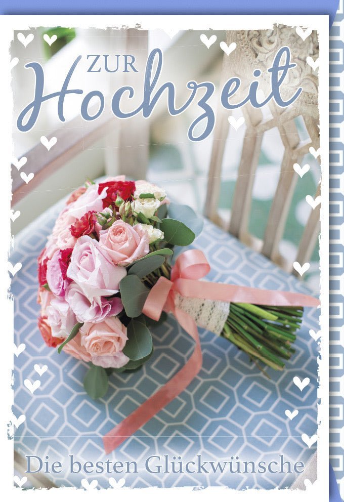 Hochzeitskarte – Romantisches Rosenmotiv & Liebe für das Brautpaar, inklusive passendem Kuvert. Herzliche Glückwünsche zum besonderen Anlass.