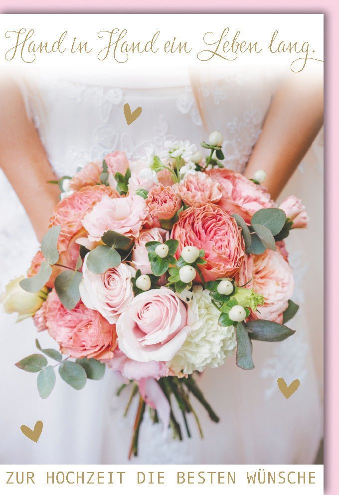Hochzeitskarte – Romantische Karte mit rosafarbenem Blumenstrauß, Eleganter Gruß für Paare, inklusive Kuvert