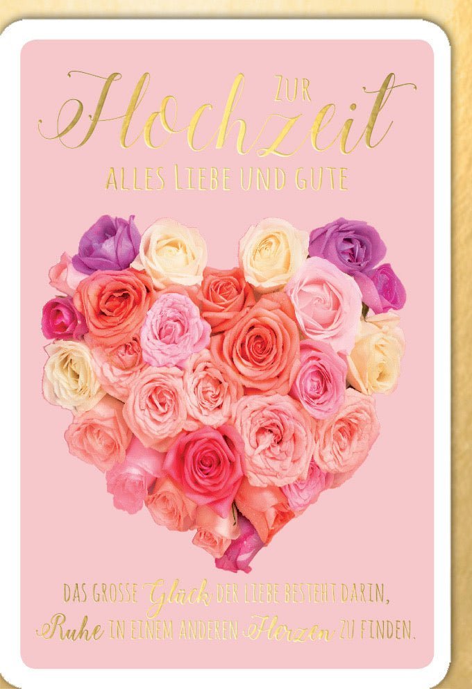 Hochzeitskarte Romantisch - Elegante Karte mit Herzen & Rosen, Folienprägung & Kuvert | Für Liebe & Glückwünsche