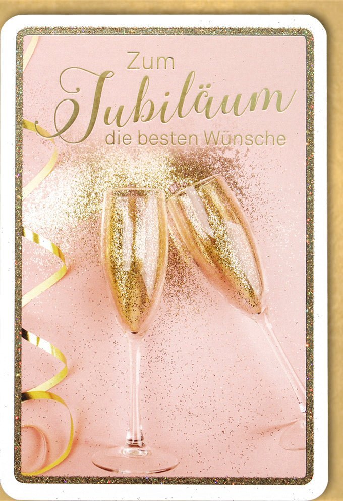 Jubiläumskarte "Goldene Feier": Sektgläser & Eleganz für besondere Anlässe – Inkl. Kuvert, Folienprägung