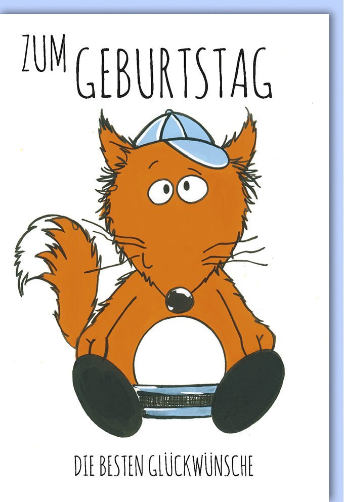 Kindergeburtstagskarte: Fuchs Illustration, Bunte Glückwünsche für Jungen & Mädchen – Niedliches Tiermotiv auf Naturkarton mit Kuvert