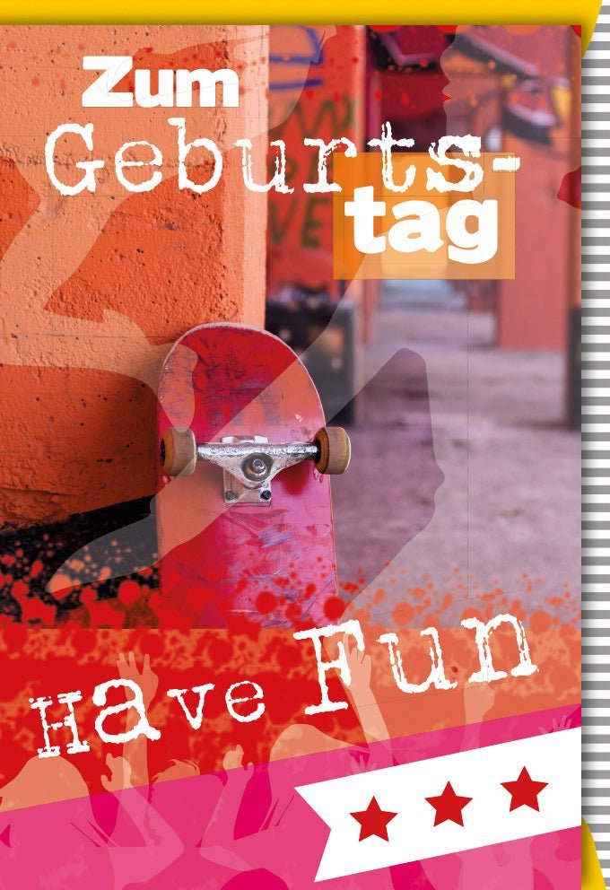 Kindergeburtstagskarte Skateboard-Design mit Sternen – Coole Grußkarte für junge Abenteurer & Träumer mit Kuvert
