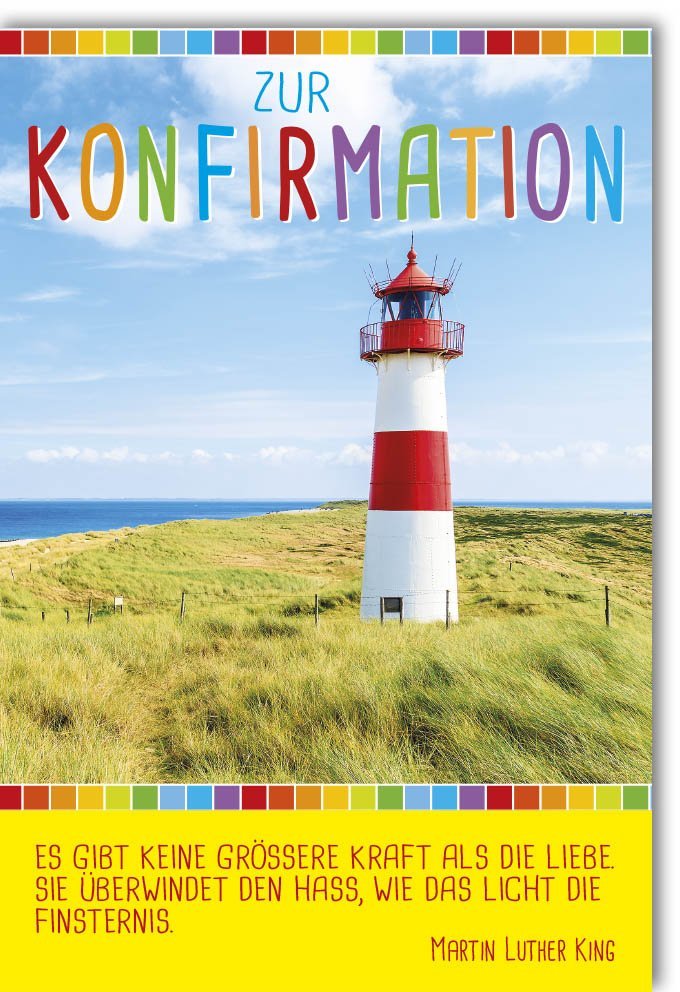 Konfirmationskarte Leuchtturm: Hoffnung & Liebe, Martin Luther King Zitat, Naturdesign Grün-Weiß-Rot, mit Kuvert