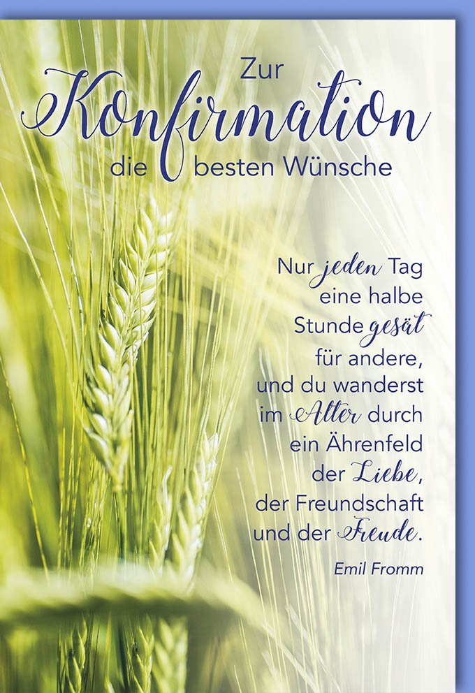 Konfirmationskarte: Getreidefeld & Frommel Zitat – Religiöse Grüße für Jugendweihe & Kirchenfeste, inkl. Kuvert
