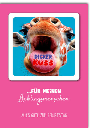 Lustige Geburtstagskarte mit Bierdeckel: Giraffe mit herausgestreckter Zunge und 