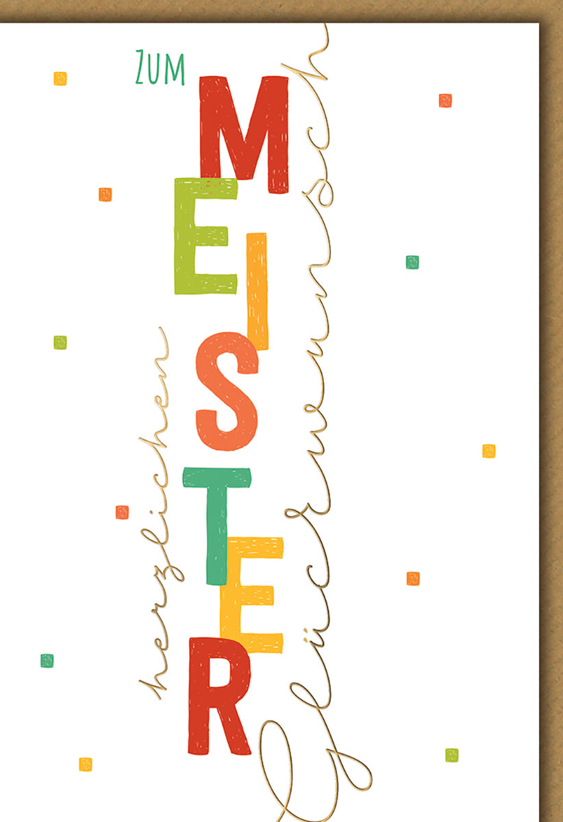 Meisterkarte: Bunte Typografie mit Herzlichen Glückwünschen für fröhliche Gratulationen