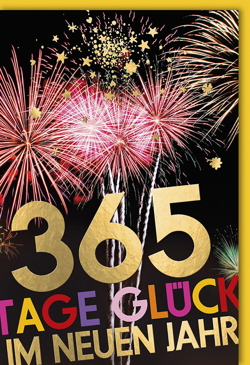 Neujahrskarte Feuerwerk-Design, Bunte Farben & Goldakzente, Perfekt für Freunde & Familie