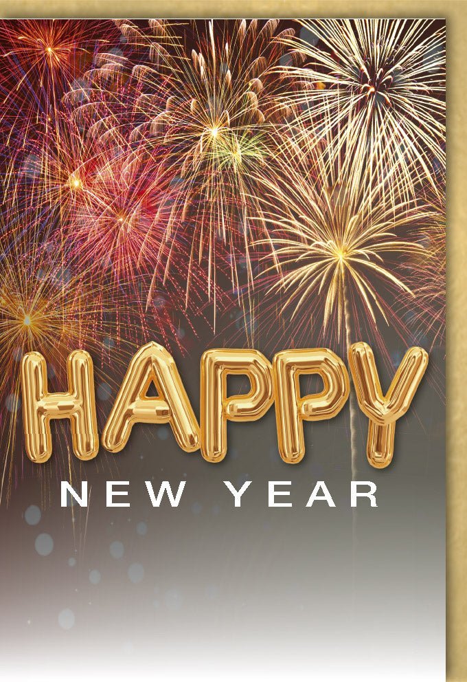 Neujahrskarte Eleganz: Happy New Year Wunsch auf hochwertigem Karton – Stilvoller Jahreswechsel Gruß mit Kuvert