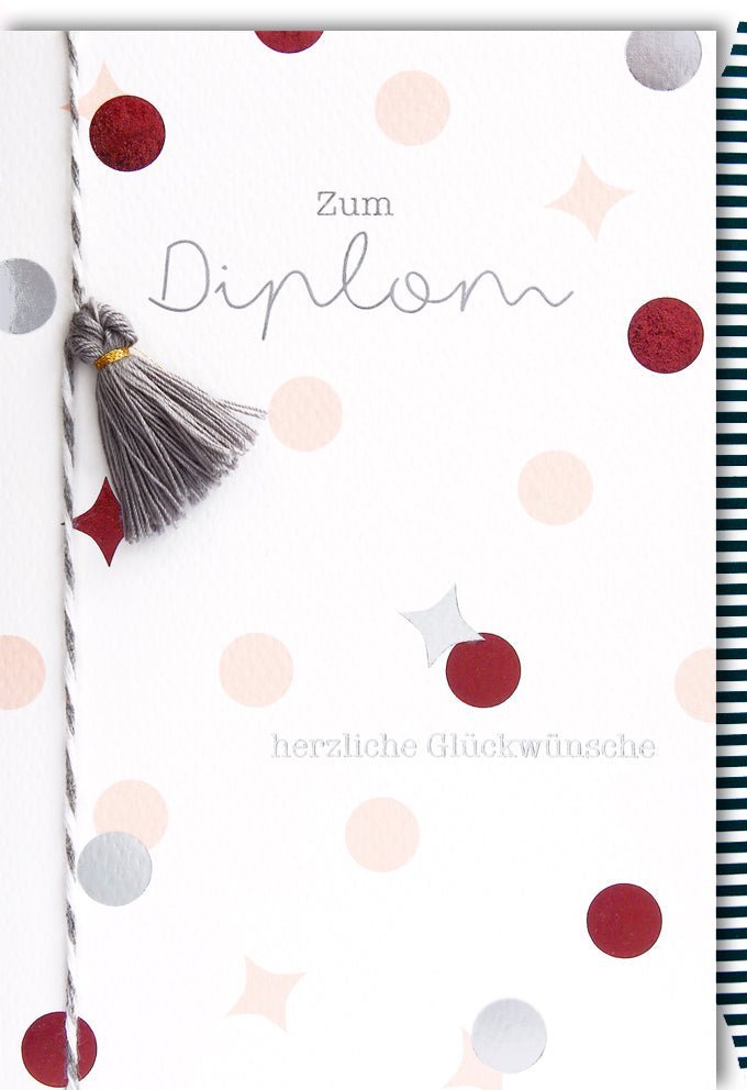 Diplom Glückwunschkarte: Edle Applikation, Naturkarton & Folienprägung für Abschluss & Examen – Inkl. Kuvert
