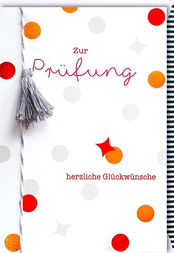 Prüfungs-Glückwunschkarte zum Examenserfolg – Elegantes Design mit Applikation & Folienprägung auf Naturkarton, inkl. Kuvert