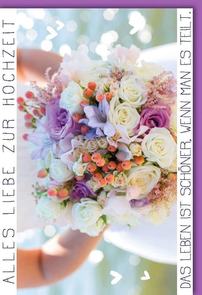 Hochzeitskarte Blumenstrauß Design – Liebevolle Glückwünsche mit Kuvert & "farfalla" Text für das Brautpaar