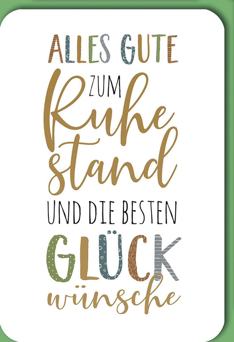 Ruhestandskarte – Bunte Typografie im modernen Design mit herzlichen Glückwünschen zum Abschied