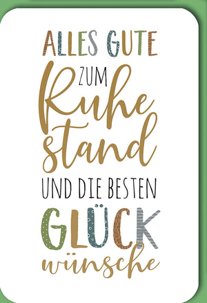 Ruhestandskarte – Bunte Typografie im modernen Design mit herzlichen Glückwünschen zum Abschied