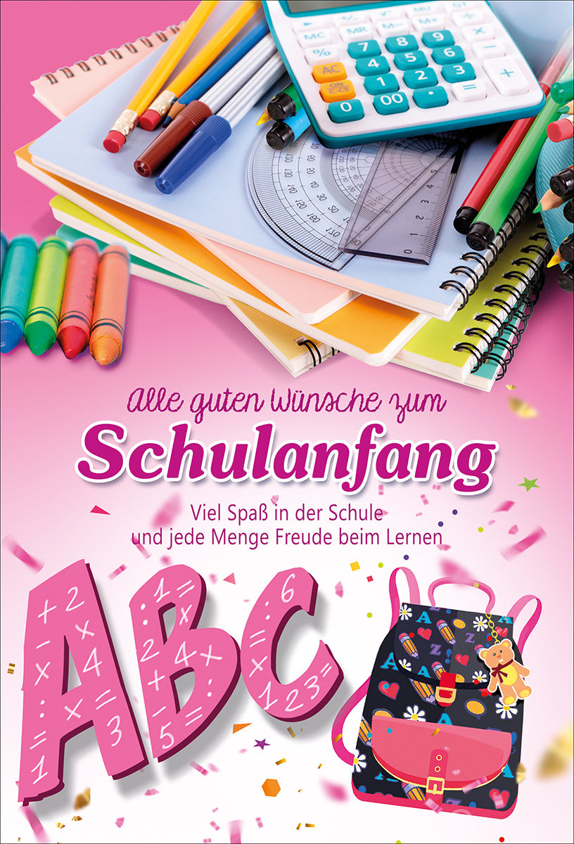 Schulanfangskarte – Bunte ABC-Motive & Schulutensilien für einen fröhlichen Start ins neue Abenteuer