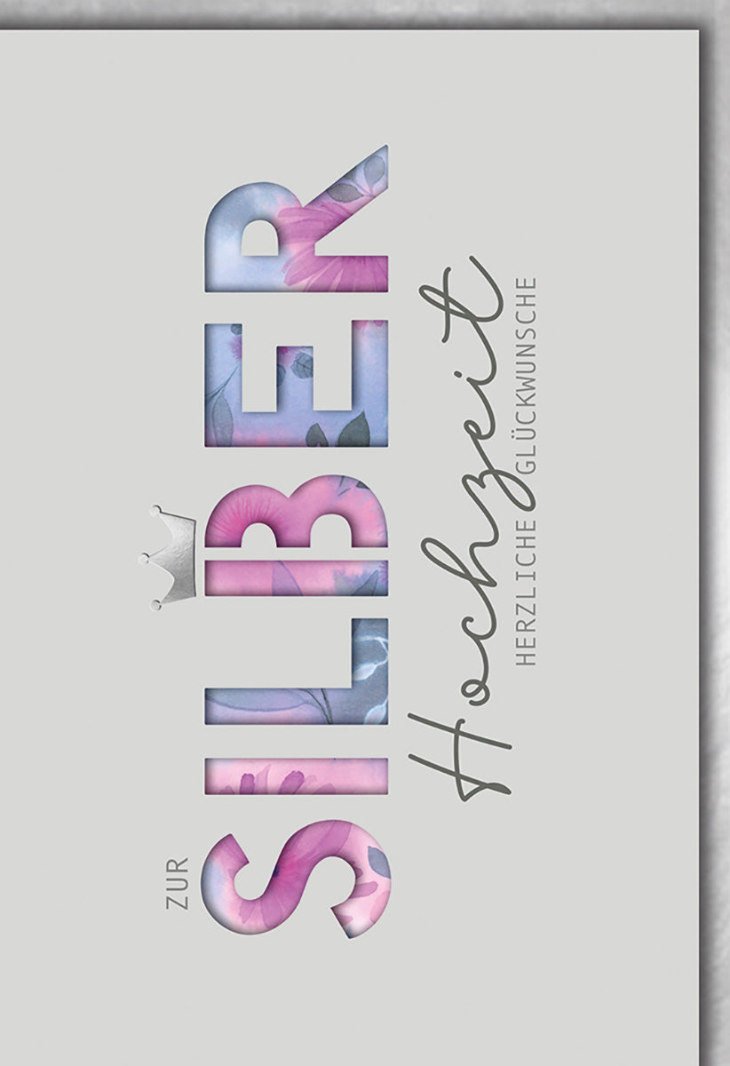 Silberhochzeitskarte mit floralen Akzenten und eleganter Silberprägung – Perfekt für Jubiläumswünsche