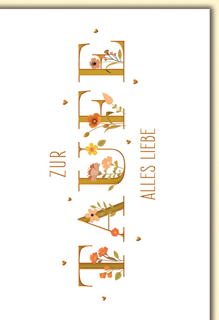 Taufkarte Elegant: Florale Buchstaben "TAUFE" in warmen Herbsttönen mit Blüten