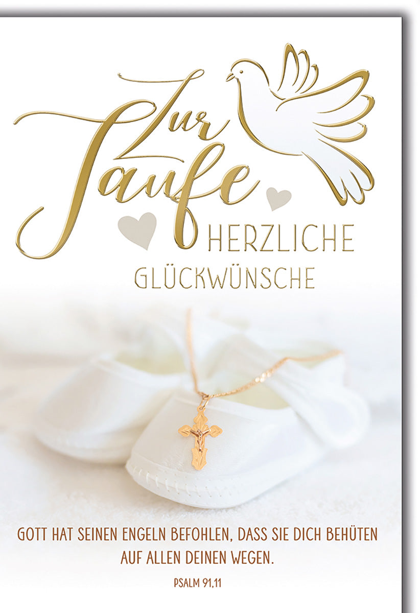 Taufkarte mit Taubenmotiv – Elegante Glückwünsche in Gold und Weiß für Jungen und Mädchen