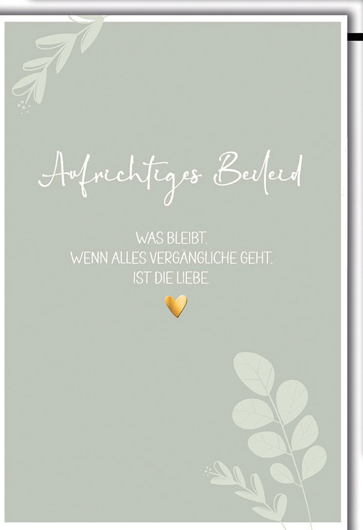 Trauerkarte Aufrichtiges Beileid: Eukalyptus-Zweige in sanftem Salbeigrün mit Spruch