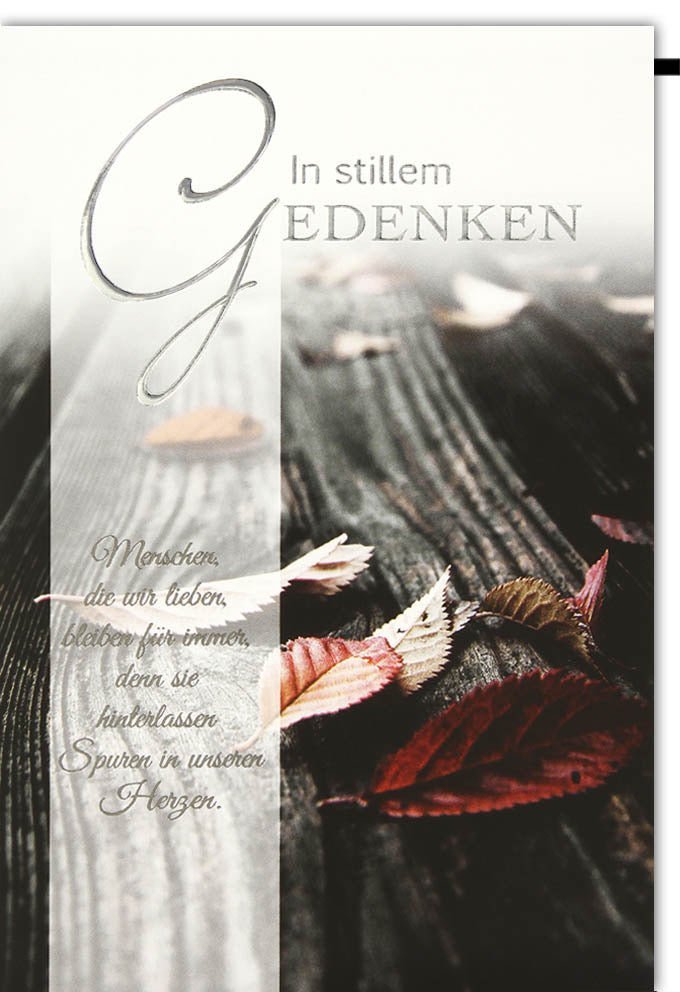 Trauerkarte Beileid & Anteilnahme – Holzdesign & Herbstblätter mit Folienprägung für Trost & Erinnerungen, inkl. Kuvert